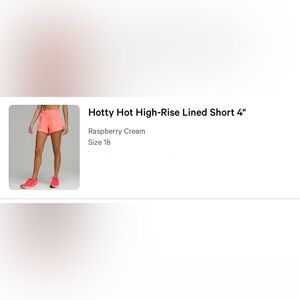 Lululemon Hotty Hot high-rise lined short in raspberry cream size 18